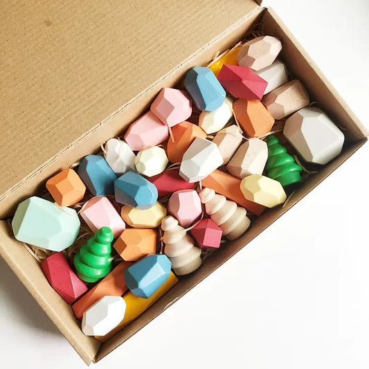 NEW✨ Wooden Balancing Stones (38pcs Mixed Colour and Shapes)